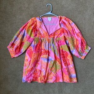 NWOT J. Marie Size S Eden 3/4 Puff Sleeve Split V-Neck Tie Blouse pink lined